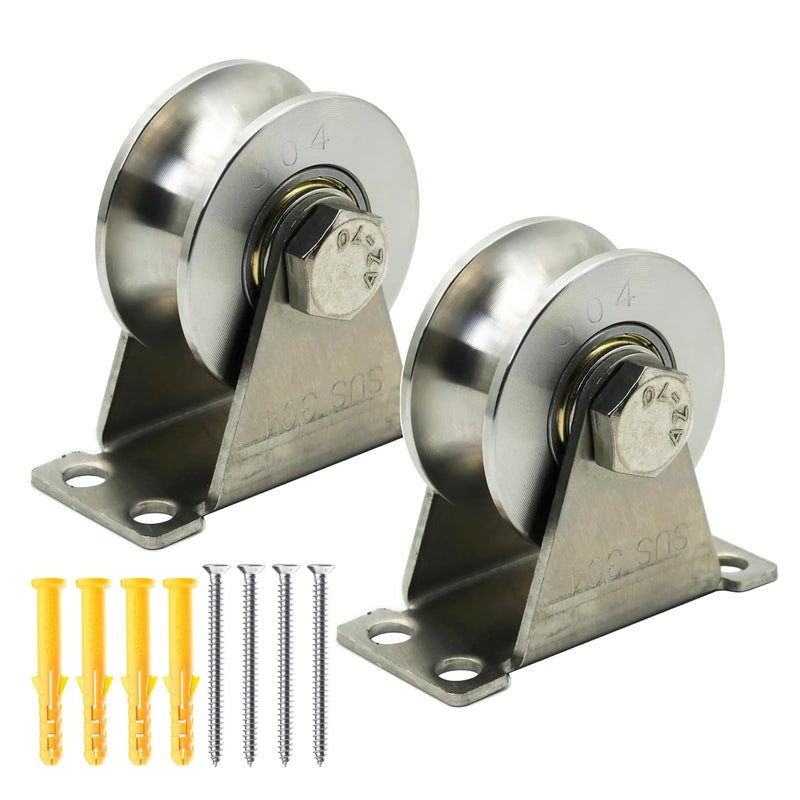 LTEMG U Type Groove Wheel Pulley Stainless Steel Silent Pulley Block,Wall-Mounted Ceiling Lifting Pulley Block,Sliding Gate Hardware,Removable Double Bearing,with Expansion Pipes and Screw(2 Pack) - Image 1